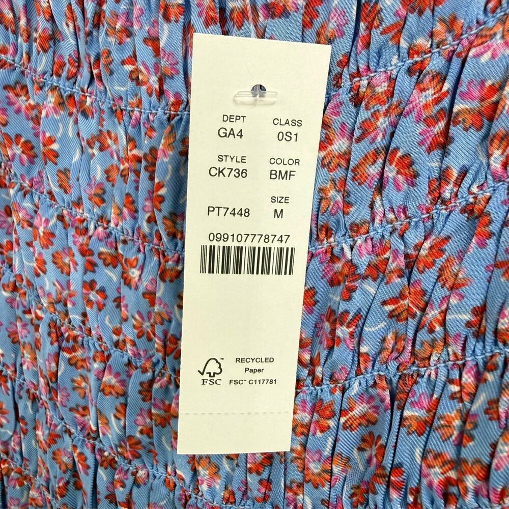 NWT J. Crew Smocked Midi Dress Womens Medium Blue Floral Summer Fields CK736 - Picture 9 of 11